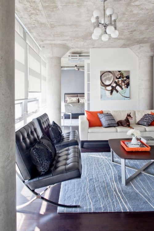 cách phối màu trong thiết kế nội thất hiện đại da cam, xám tro