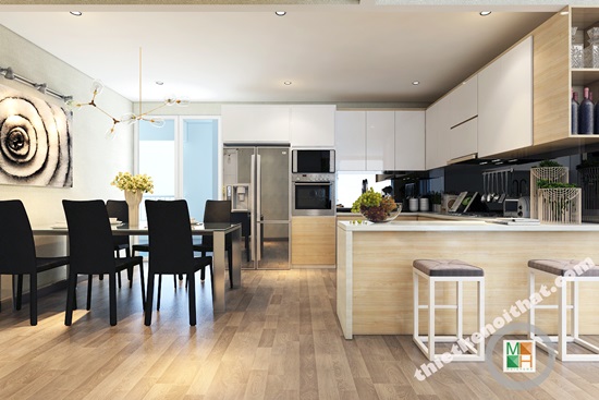 thiết kế nội thất phòng bếp chữ U