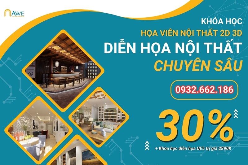 khóa học diễn họa nội thất 2D 3D