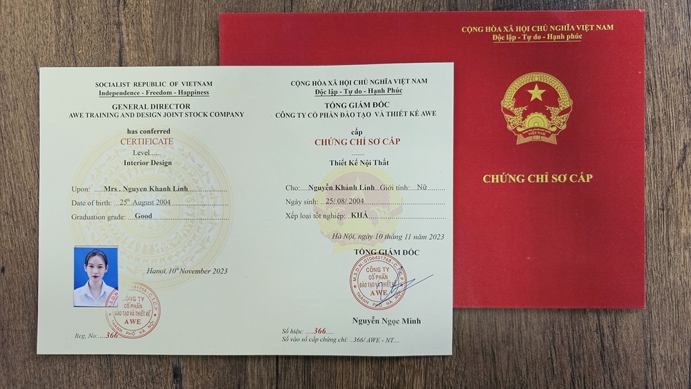 Chứng chỉ sơ cấp Thiết kế nội thất của học viên tại AWE