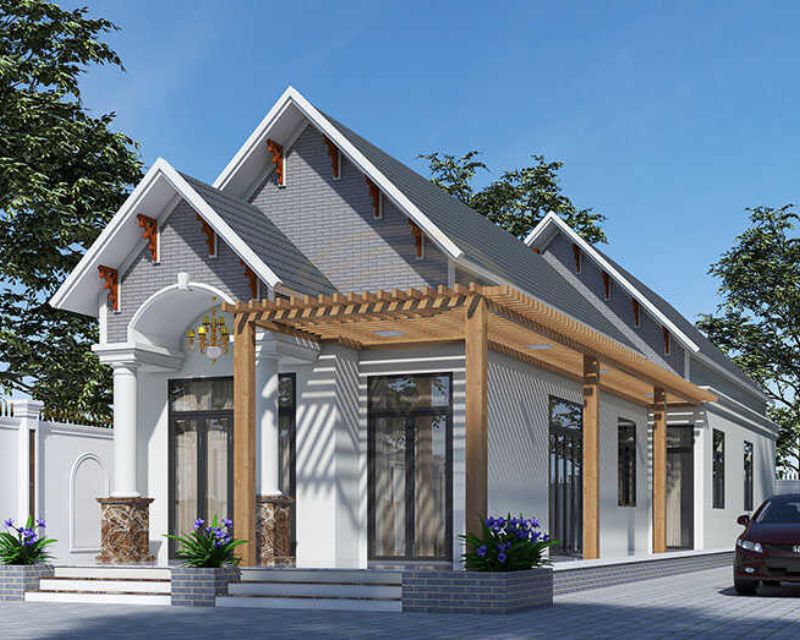 Mẫu nhà cấp 4 2 cửa chính