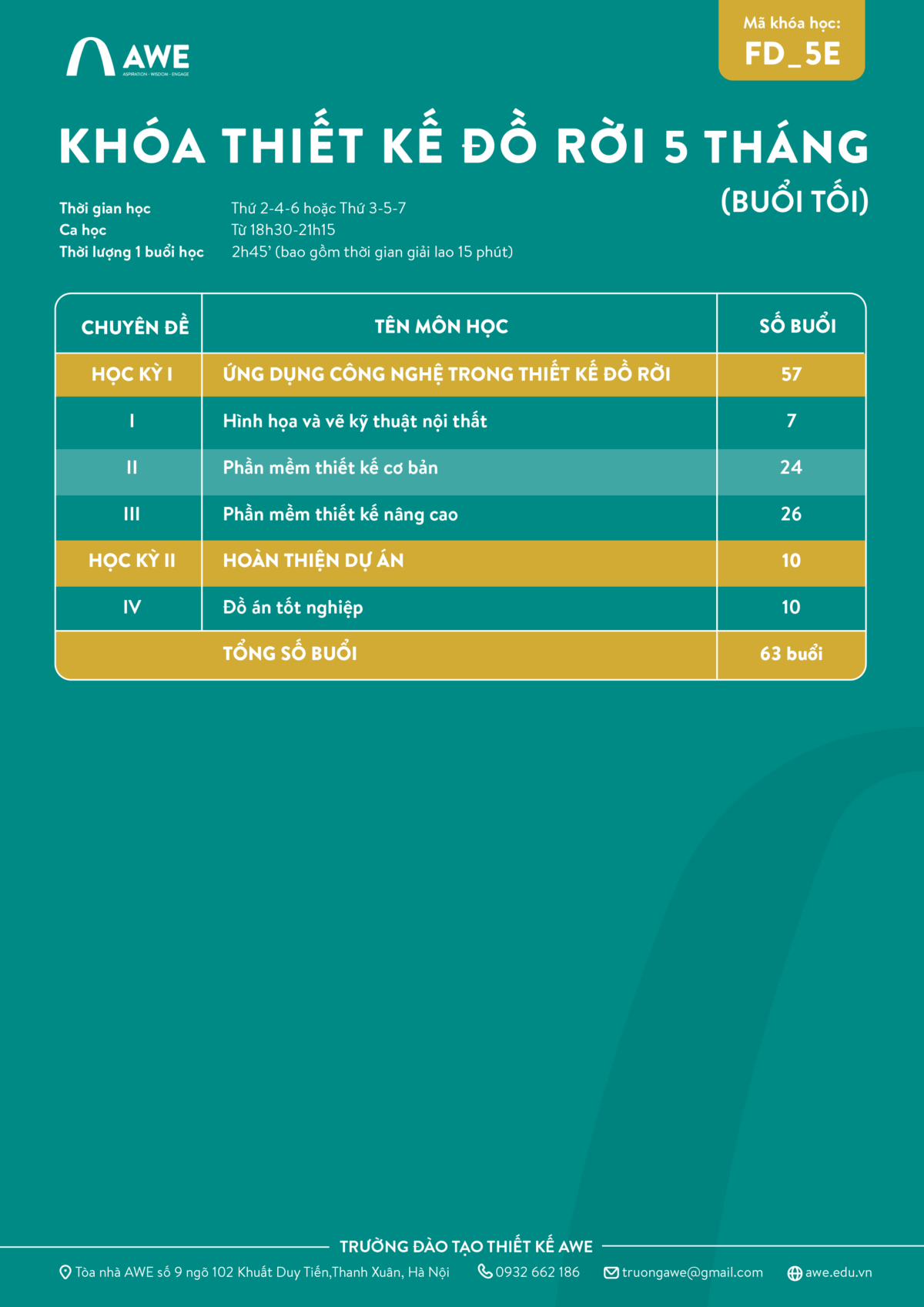 Lộ trình khóa học thiết kế đồ rời nội thất 5 tháng tại AWE School