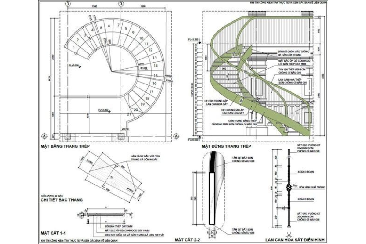 Bản vẽ thiết kế cầu thang lượn