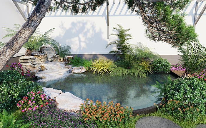 Mẫu thiết kế hồ cá koi 3D