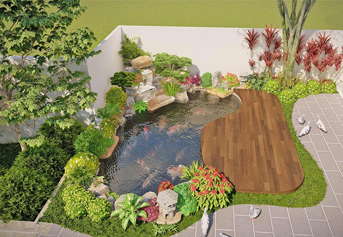 Mẫu thiết kế hồ cá koi 3D