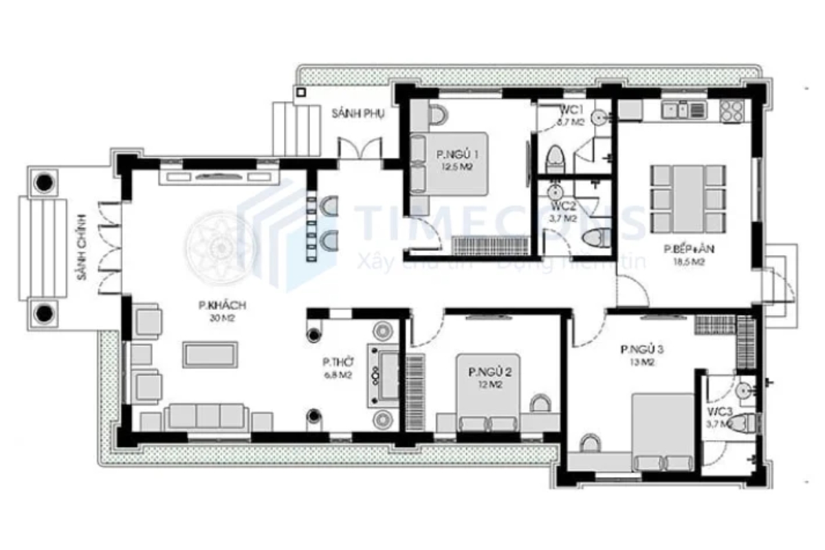 Bản vẽ thiết kế nhà 5x12m 1 tầng
