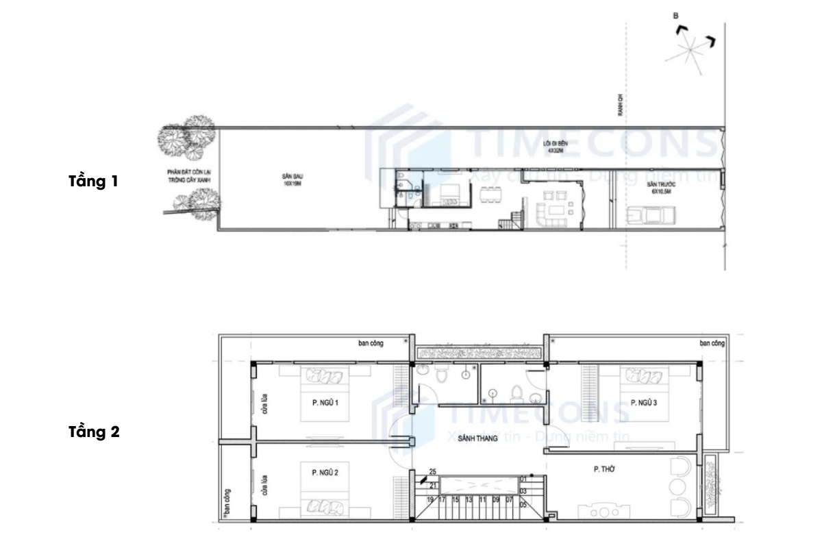 Bản vẽ thiết kế nhà 5x12m 2 tầng