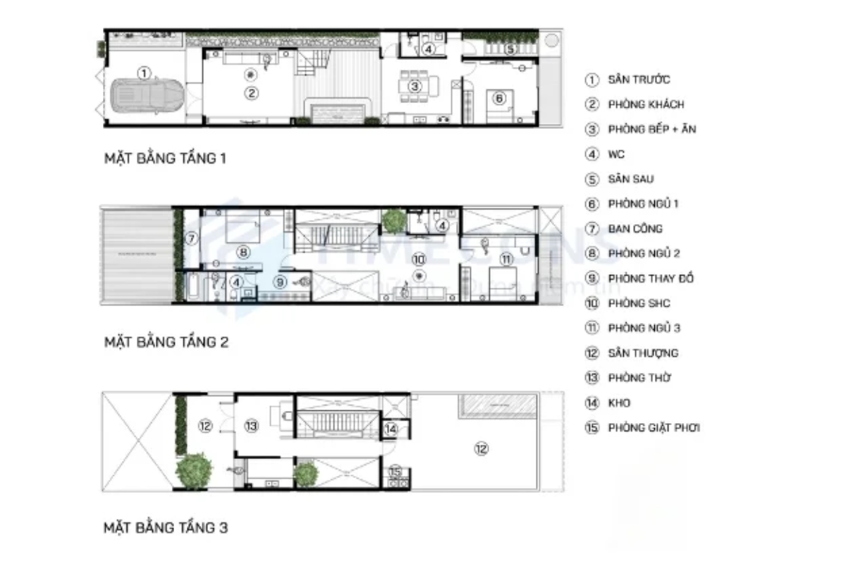 Bản vẽ thiết kế nhà ống 5x12m 3 tầng