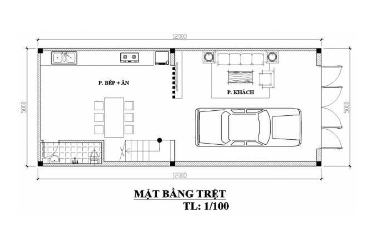 Bản vẽ thiết kế nhà phố 2 tầng 5x12m