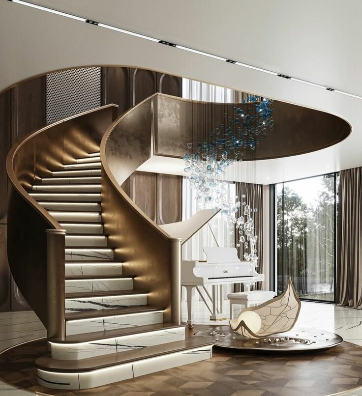 Mẫu cầu thang nhà lệch tầng đẹp, hiện đại nhất 2025