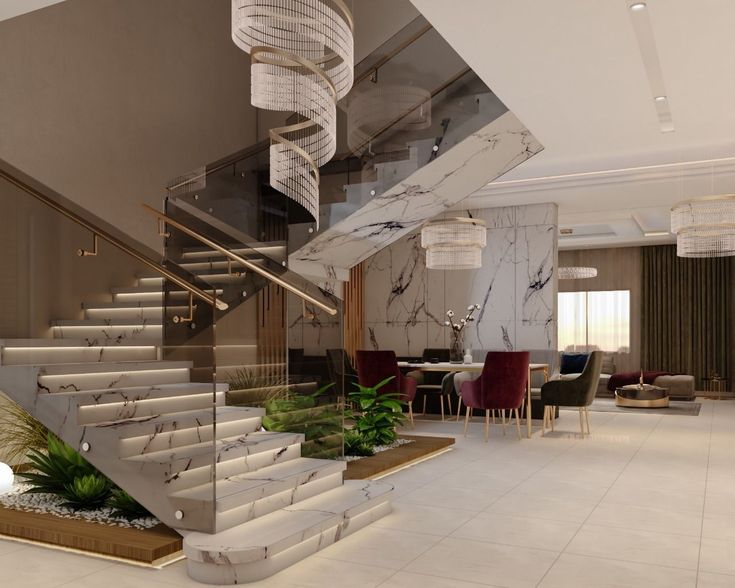 Mẫu cầu thang nhà lệch tầng đẹp, hiện đại nhất 2025