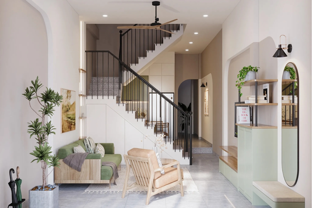 Mẫu cầu thang cho nhà ống 4m