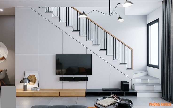 Phòng khách nhà ống 4m có cầu thang
