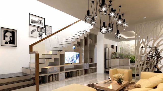 Mẫu cầu thang chữ L cho nhà ống 4m