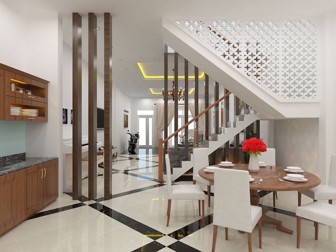 Mẫu cầu thang ngang cho nhà ống 4m