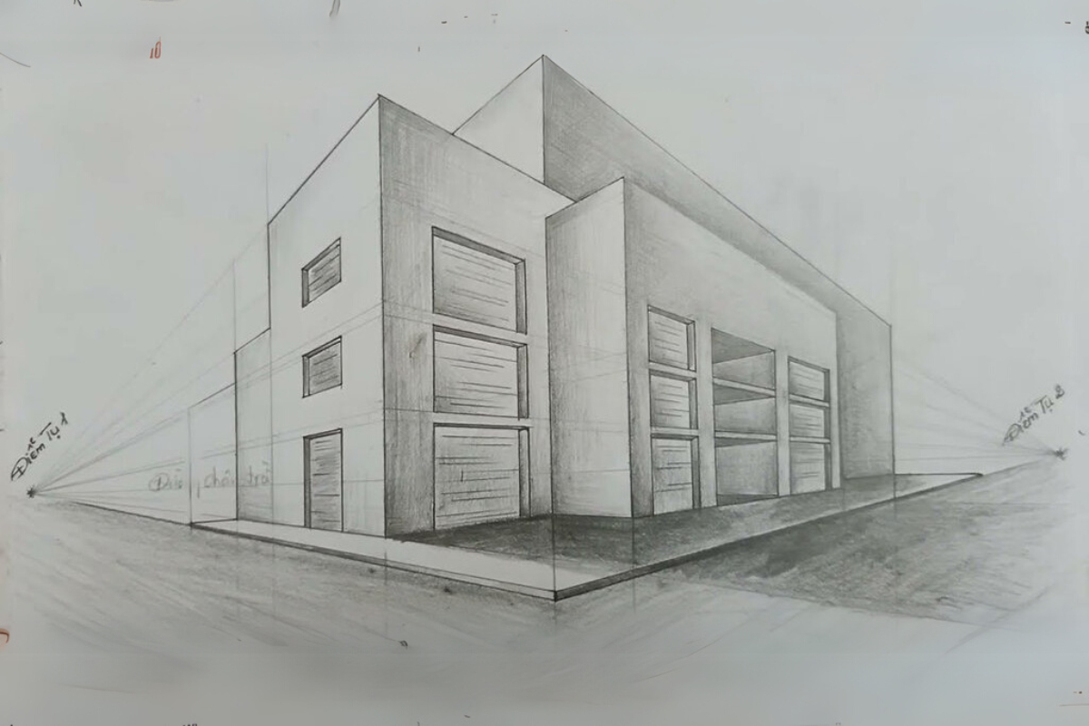 Hướng dẫn cách vẽ phối cảnh 2 điểm tụ chi tiết